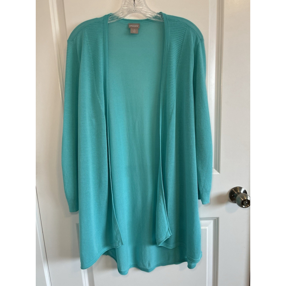 Chico's Cardigan & Shell Twinset Spring Green Lightweight Sz 2 Large - Picture 2 of 16